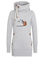 Women Squirrel Printed High Collar Mid-Long Sweatshirt