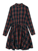 Women Stand Collar Plaid Check Button Belted A-line Dress