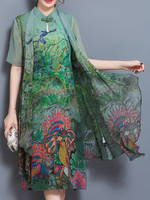 Women Stand Collar Printed Dresses