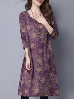 Women Stars Printed Long Sleeve Vintage Autumn Winter Dresses