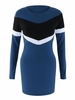 Women Stitching Color Long Sleeve O-neck Mini Dress
