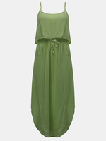 Women Strap Backless Drawstring High Low Evening Party Maxi Dress