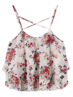 Women Strap Flower Printed Chiffon Irregular Tank Tops