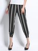 Women Stripe Elastic Waist Ankle Length Bloomers Casual Pants