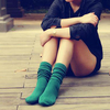 Women Stripe Knitting Legs Socks Harajuku Style Pure Color Elastic Boot Hosiery Stockings