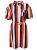 Women Stripe Lapels Button T-Shirt With Belt