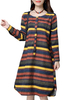 Women Stripe Long Sleeve Button Pocket Vintage Dresses