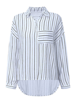Women Stripe Long Sleeve Irregular Casual Loose Blouse