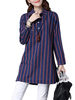 Women Stripe Long Sleeve Lapel Loose Vintage Blouse