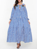 Women Stripe Long Sleeve Off Shoulder Hollow Maxi Dresses