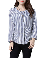 Women Stripe Long Sleeve Vintage O-neck Blouse