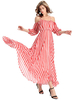 Women Stripe Off Shoulder Chiffon Elegant Long Maxi Dress
