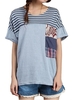 Women Stripe Printed Patchwork Cotton Linen T-shirt