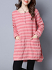 Women Stripe Side Split Long Sleeve Pocket Casual Long Shirts