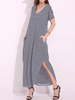 Women Stripe V-Neck Side Split Loose Long Maxi Dresses