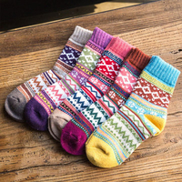 Women Stripe Woolen Blend Socks Ethnic Style Design Multi-Color Casual Ankle Sock