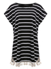Women Striped Batwing Sleeve Tassels Patchwork Mini Dress