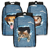 Women Student School Bag 3D Animal Cat Dog Backpack Shoulder Bags