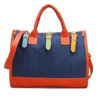 Women Stylish Vintage Color block Jiont Canvas Handbag Shoulder Bag