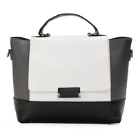 Women Stylish Black and White Messenger Bag faux Leather Satchel Tote Shoulder Handbag