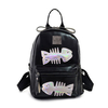 Women Stylish Casual Fishbone Pattern Double Zipper PU Leather Backpack