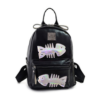 Women Stylish Casual Fishbone Pattern Double Zipper PU Leather Backpack