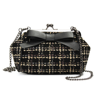 Women Stylish Chain Woolen Cloth Bowknot Hasp Shoulder Bags Evening Bags Crossbody Bags