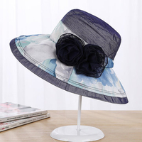 Women Summer Elegant Velvet Flower Wide Brim Floppy Bucket Hat Outdoor Sunscreen Cap