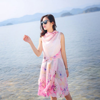 Women Summer Flower Printing Beach Towel Sunscreen Chiffon Creative Scarves Shawls