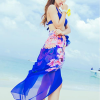Women Summer Large Thin Silk Scarf Travel Leisure Flowers Beach Shawl