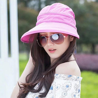 Women Summer Outdoor Sun Protective Gardening Hat Solid Color Anti-UV Wide Brim Visor Cap