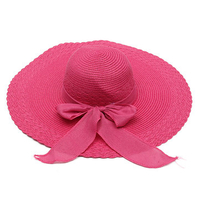 Women Summer Sun Beach Floppy Derby Hat Wide Large Brim Bow Straw Cap