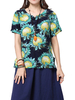 Women Sunflower Printing Split Hem Cotton Linen T-shirt