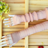 Women Sunscreen Corset Lace Gloves Ice Silk Fingerless Mittens Anti-UV Sun Driving Glove