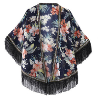 Women Tassel Chiffon Flower Plaid Printing Shawl Ride Beach Sunscreen Scarves
