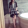 Women Tassel Voile Soft Long Scarves Black Geometric Pattern Shawl