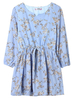 Women Three Quarter Sleeve Floral Printed Drawstring A-line Mini Dress