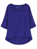 Women Three Quarter Sleeve O Neck Pure Color High Low T-shirt