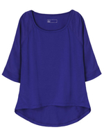 Women Three Quarter Sleeve O Neck Pure Color High Low T-shirt