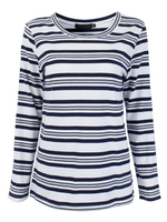 Women Three Quarter Sleeve Stripe Loose Casual Cotton T-shirt