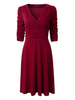 Women Tunic Half Sleeve Pleated Vintage V-Neck Dresses
