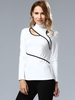 Women Turtleneck Hollow Out Long Sleeve Patchwork T-shirts