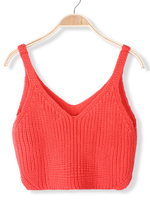 Women V Neck Candy Color Backless Knitted Tank Tops