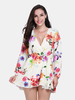 Women V-neck Long Sleeve Floral Printed Jumpsuit
