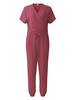 Women V-neck Short Sleeve High Waist Long Jumpsuits