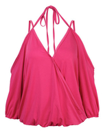 Women V Neck Strapless Lace Halter Solid Blouse