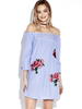 Women Vinatge Rose Embroidery Strapless Quarter Pinstripe Mini Dress