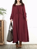 Women Vintage Baggy Cotton Long Sleeve Loose Maxi Dresses