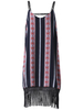 Women Vintage Bohemia Print Loose Tassel V-neck Sleeveless Mini Dress