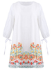 Women Vintage Casual Loose Embroidery O-Neck Half Sleeve Dresses